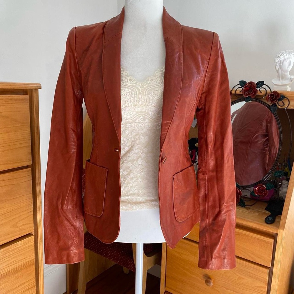 Designer Rachel Zoe Rust Brown Orange Leather Jacket Blazer